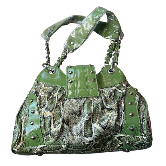 Sharif Green Snake Pattern Satchel Handbag NWT but has Peeling - Picture 3 of 16